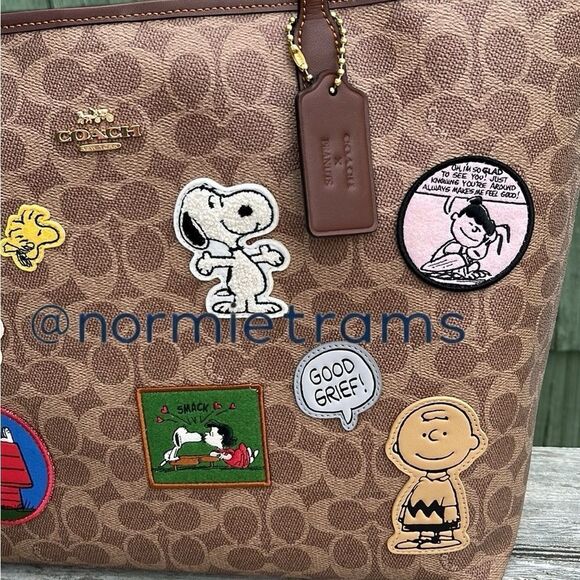 Coach X Peanuts City Tote In Signature Canvas With Patches Bag Purse - Picture 5 of 9